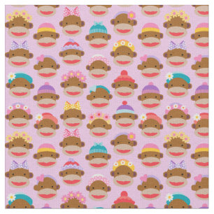 Girly Sock Monkeys Fabric, Pink Tyg