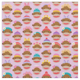 Girly Sock Monkeys Fabric, Pink Tyg