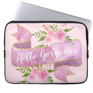 Girly Söt Blommigt Rosa Hej Gorgous Guld Laptop Fodral