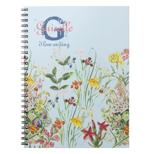 Girly Söt botaniska Blommigten Herbal Namn Monogra Anteckningsbok (Framsidan)