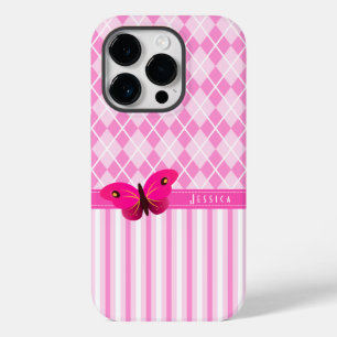 Girly Söt Rosa Argyle och Rand Butterfly