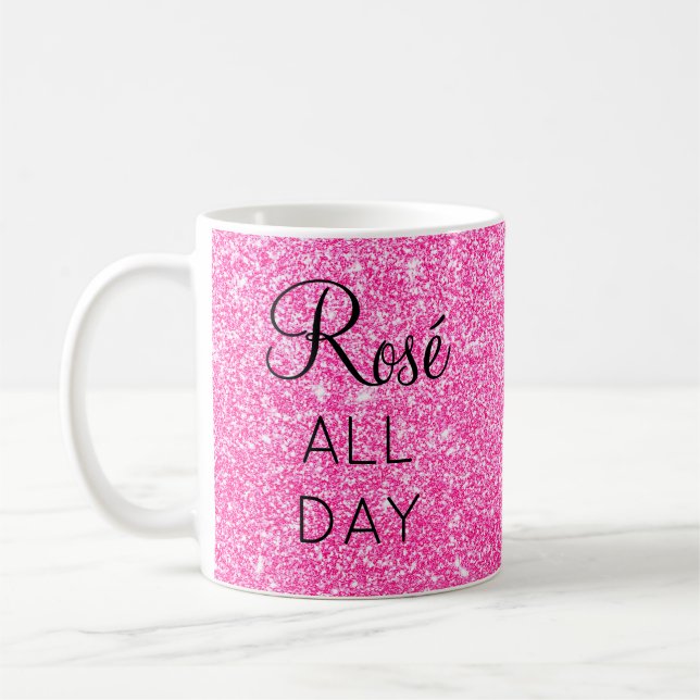 Girly Söt Rosé hela dagen Shock rosa Gnistran Glit Kaffemugg (Vänster)