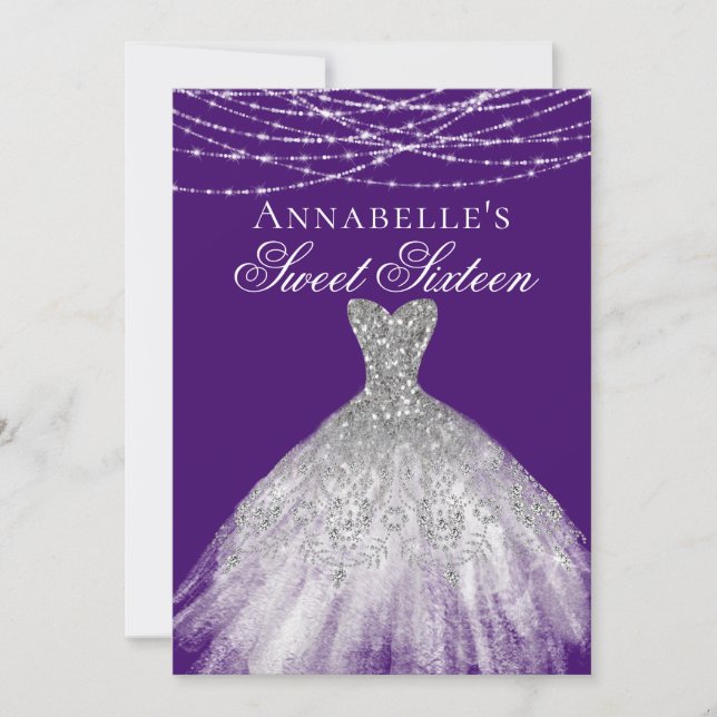 Girly Sparkly Lila med Diamond Dress Sweet 16 Inbjudningar (Framsida)