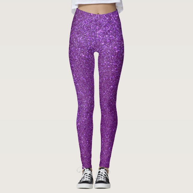 Girly Sparkly Royal Lila Glitter Leggings (Framsida)
