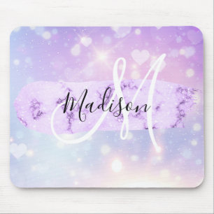 Girly Sparkly Unicorn Rainbow Hearts Monogram Musmatta