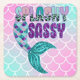 Girly Splashy Rosa Lila Grönt Svan Underlägg Papper Kvadrat