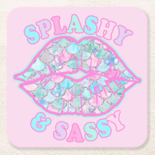 Girly Splashy & Sassy Rosa Turcos Sjöjungfru Kiss Underlägg Papper Kvadrat