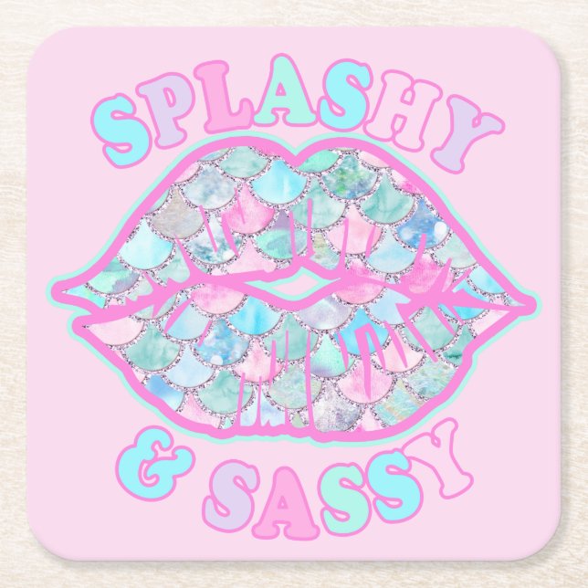 Girly Splashy & Sassy Rosa Turcos Sjöjungfru Kiss Underlägg Papper Kvadrat (Framsidan)