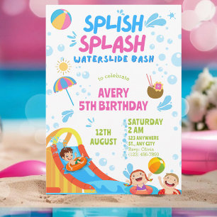 Girly Splish Stänk Birthday Bassäng Party Inbjudningar