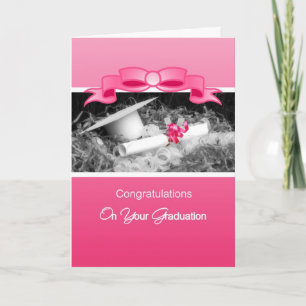Girly Studenten Grattis Rosa Riboon Kort