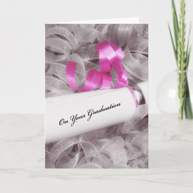 Girly Studenten Grattisar med Rosa Ribbon Kort (Framsida)