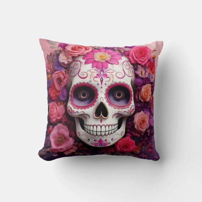 Girly Sugar Skull Dekorativ kudde (Framsida)