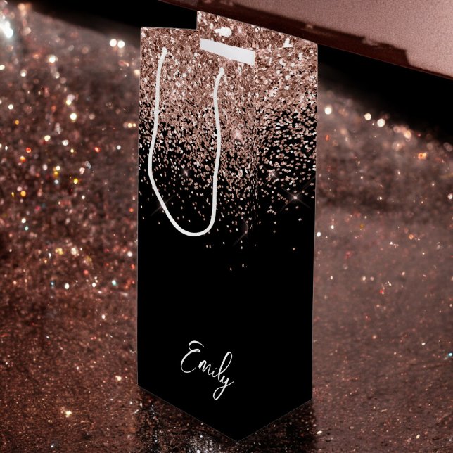 Girly Svart Rosa Guld Glitter Monogram (Skapare uppladdad)