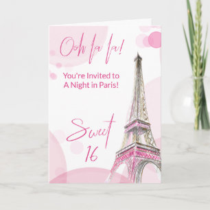 Girly Sweet 16 Rosa White Paris Birthday Inbjudan