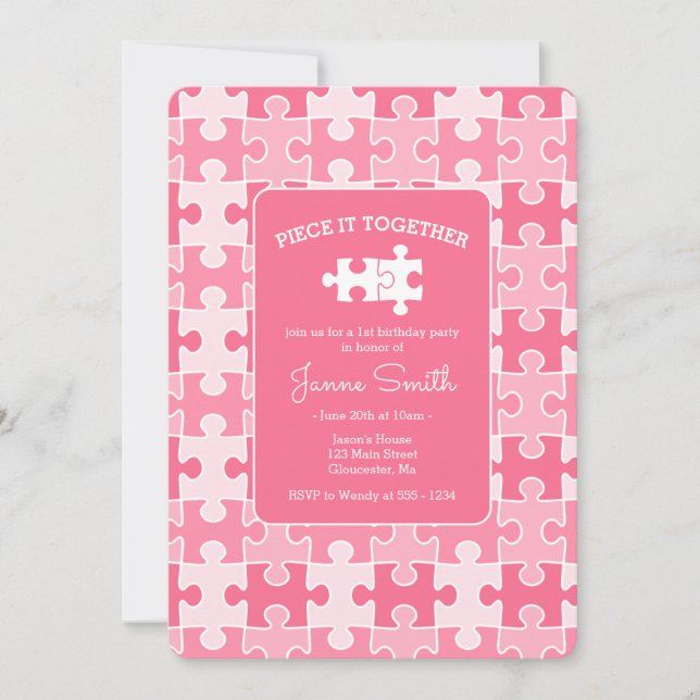 Girly Sweet Rosa Biet Den tog tillsammans med puzz Inbjudningar (Framsida)