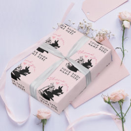 Girly Tack Loely Black Bunny på Pastel Rosa Presentpapper