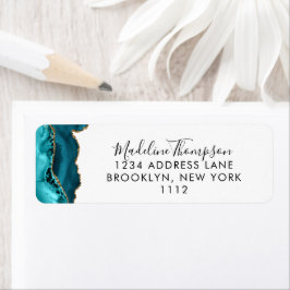 Girly Teal Agate Geode Script Typography Adress Returadress Etikett