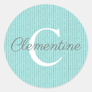 Girly Teal Aqua Blue Glitter Rand Monogram Runt Klistermärke