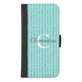 Girly Teal Blue Gnistra Glitter Rand Monogram