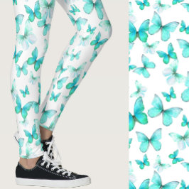 Girly teal butterfly whimsical patterned leggings