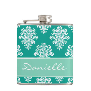 Girly Teal Damask Monogram Fickplunta