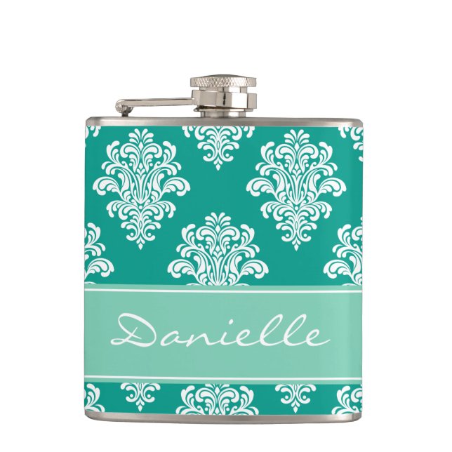 Girly Teal Damask Monogram Fickplunta (Framsidan)