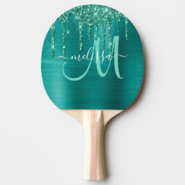 Girly Teal Expping Glitter Brushed Metall Monogram Pingisracket