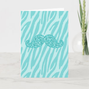 GIRLY TEAL GLITTER MUSTACHE ZEBRA RÄNDER KORT