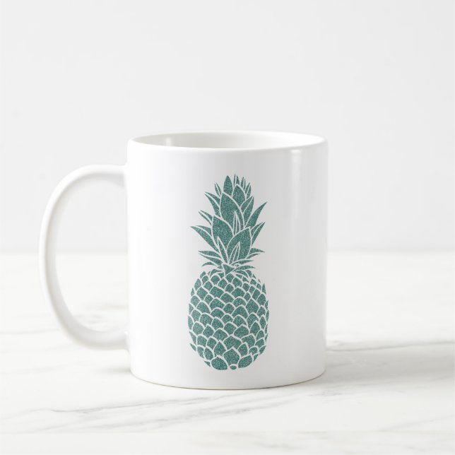 Girly Teal Glitter Pineapple Gnistra Kaffemugg (Vänster)