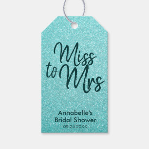 Girly Teal Grönt Glitter Miss till Mrs Möhippa Presentetikett