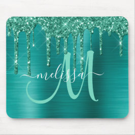 Girly Teal Push Glitter Metall Monogram Musmatta