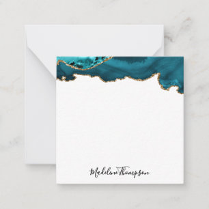 Girly Teal Velvet Agate Geode Script Square 2 Anteckningskort
