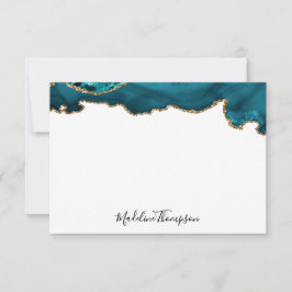 Girly Teal Velvet Agate Geode Script Typography 2 Anteckningskort