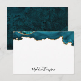 Girly Teal Velvet Agate Geode Script Typography 2 Anteckningskort