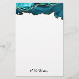 Girly Teal Velvet Agate Geode Script Typography Brevpapper