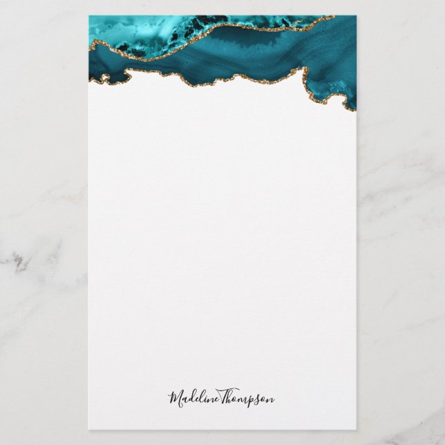 Girly Teal Velvet Agate Geode Script Typography Brevpapper (Framsida)
