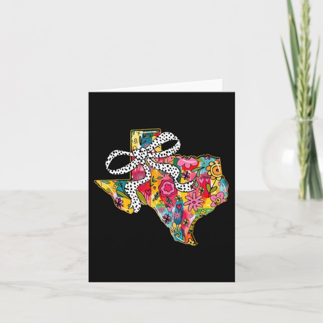 Girly Texas State Karta Blommigt Coquette Bow 4:e  Kort (Framsida)