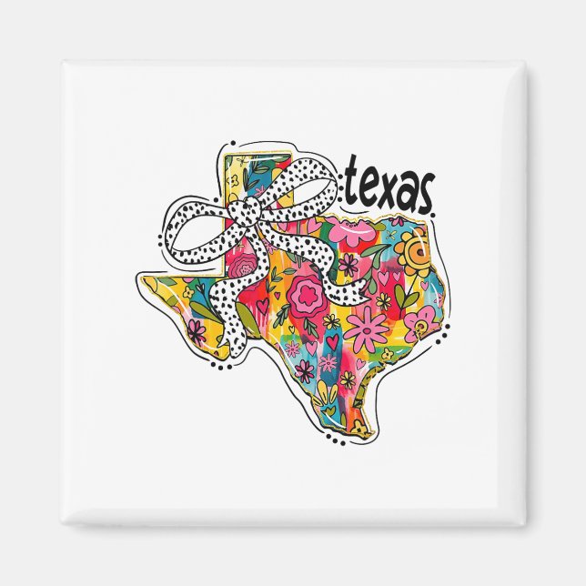 Girly Texas State Karta Blommigt Coquette Bow 4:e  Magnet (Framsidan)