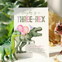 Girly Three-Rex Dinosaur Birthday-inbjudan