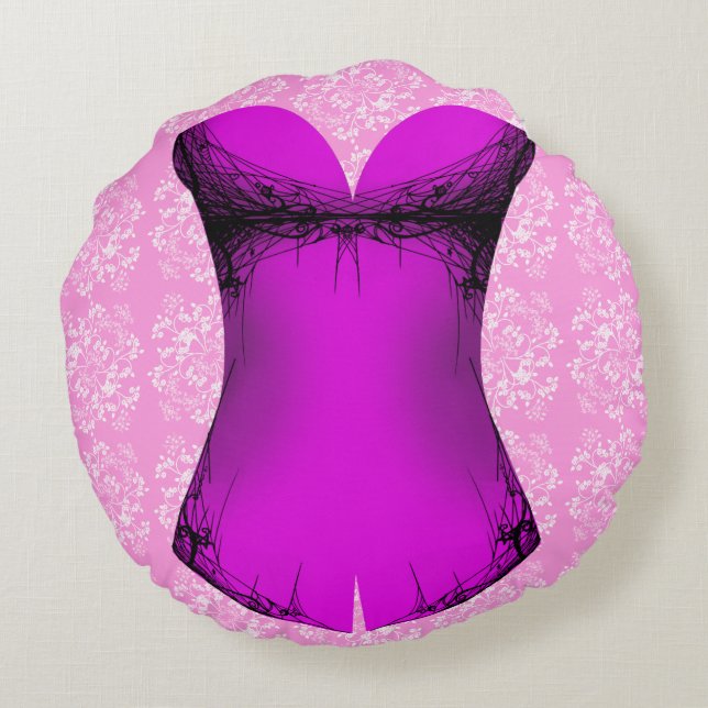 Girly Time Corset Shock rosa Spidery Brushed Polye Rund Kudde (Baksidan)