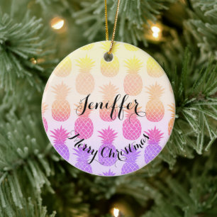 Girly Topical Rainbow Summer Pineapples Mönster    Julgransprydnad Keramik