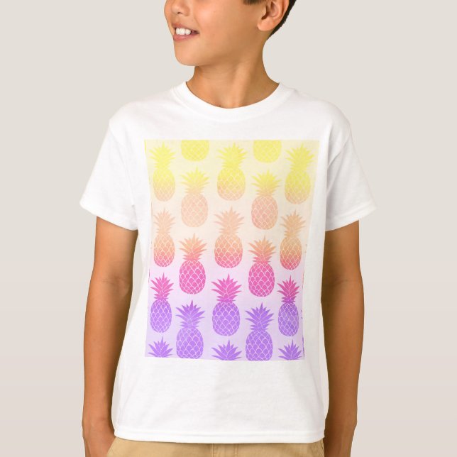 Girly Topical Rainbow Summer Pineapples Mönster T Shirt (Framsida)