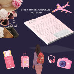 Girly Travel Checklist Rosa Aestthetic Anteckningsblock<br><div class="desc">En elegant med ett Anteckningsblock med en lista över paketeringslistor för gigantisk rosa. Viktigt för dina reseplaner/din organisation. Område för viktiga anteckningar.</div>