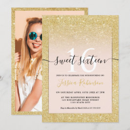 Girly trendig guld glitter rosa chic 16 inbjudningar