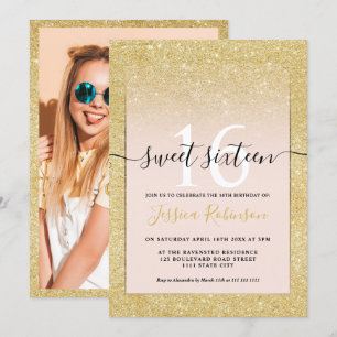 Girly trendig guld glitter rosa chic 16 inbjudningar