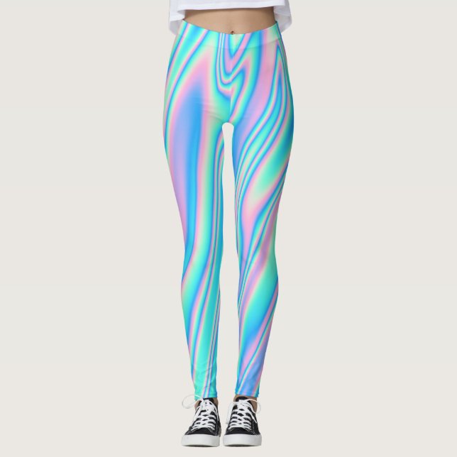 Girly Trendig Holografiska Struktur Leggings (Framsida)