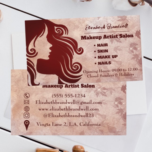 Girly Trendig Ro förfalskade glitter Makeup Hairst Visitkort (Skapare uppladdad)