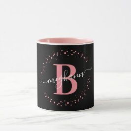 Girly Trendig Rosa Black Namn Monogram Script Kaff Mugg