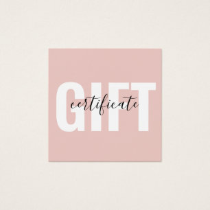 Girly Trendig Rosa Business Gift-certifikat Fyrkantigt Visitkort