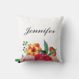 Girly TRENDIG Watercolor Peony Flowers ditt namn Kudde